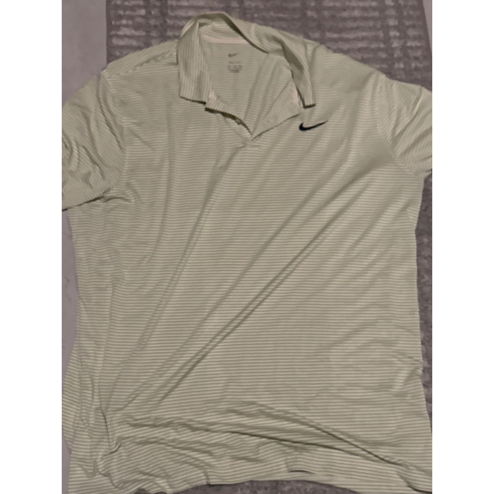 Nike Dri-FIT Mens 2XL Polo Shirt Green White Striped Golf Performance FZ5647-113